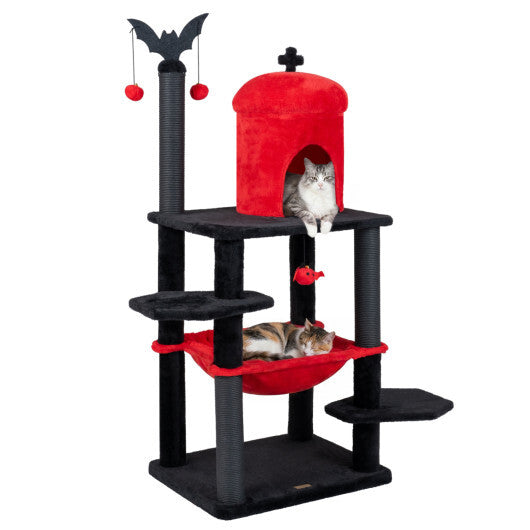 60" Gothic Cat Tower with Plush Perch and Spider Hanging Toys for Black Halloween-Red LuxuryLifeWay Online Store