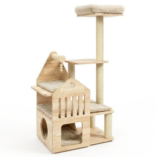 48.5" Multi-Level Solid Wood Cat Tree for Indoor Cats with Padded Top Perch Cat Condo and Sisal Scratching Posts-Gray LuxuryLifeWay Online Store