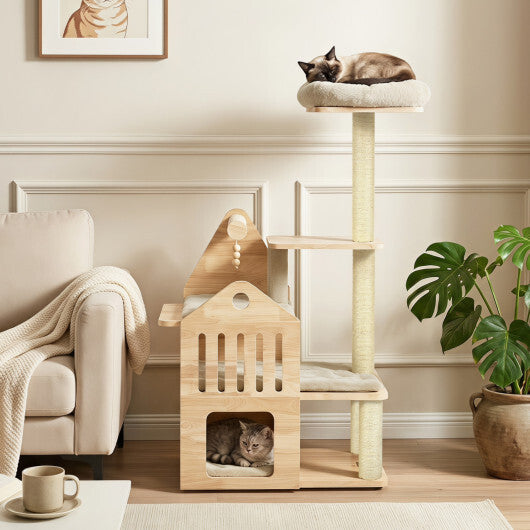 48.5" Multi-Level Solid Wood Cat Tree for Indoor Cats with Padded Top Perch Cat Condo and Sisal Scratching Posts-Gray LuxuryLifeWay Online Store