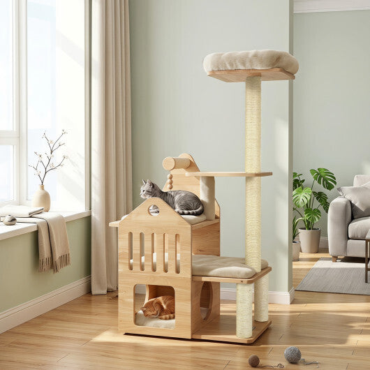 48.5" Multi-Level Solid Wood Cat Tree for Indoor Cats with Padded Top Perch Cat Condo and Sisal Scratching Posts-Gray LuxuryLifeWay Online Store