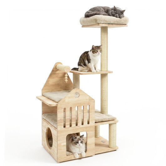 48.5" Multi-Level Solid Wood Cat Tree for Indoor Cats with Padded Top Perch Cat Condo and Sisal Scratching Posts-Gray LuxuryLifeWay Online Store