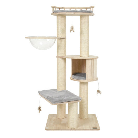 Cat Tree for Indoor Kittens  with Top Perch Condo Space and 3 Hanging Feather Toys-Gray LuxuryLifeWay Online Store