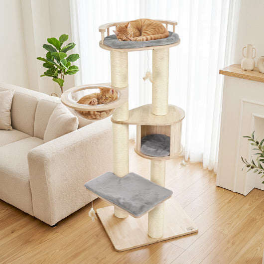 Cat Tree for Indoor Kittens  with Top Perch Condo Space and 3 Hanging Feather Toys-Gray LuxuryLifeWay Online Store