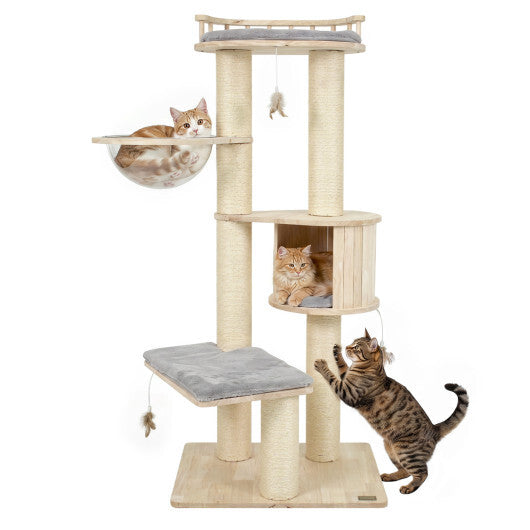 Cat Tree for Indoor Kittens  with Top Perch Condo Space and 3 Hanging Feather Toys-Gray LuxuryLifeWay Online Store