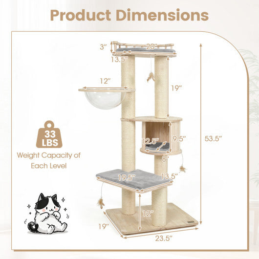 Cat Tree for Indoor Kittens  with Top Perch Condo Space and 3 Hanging Feather Toys-Gray LuxuryLifeWay Online Store