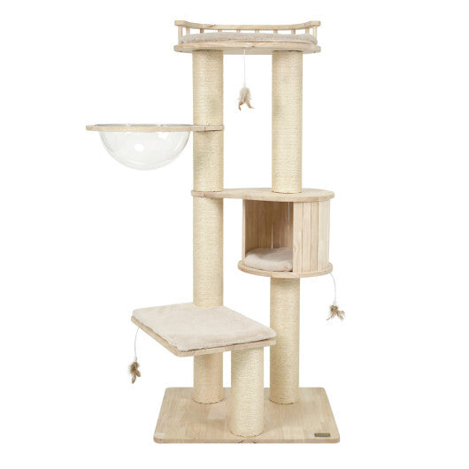 Cat Tree for Indoor Kittens  with Top Perch Condo Space and 3 Hanging Feather Toys-Gray LuxuryLifeWay Online Store