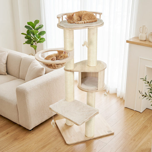 Cat Tree for Indoor Kittens  with Top Perch Condo Space and 3 Hanging Feather Toys-Gray LuxuryLifeWay Online Store