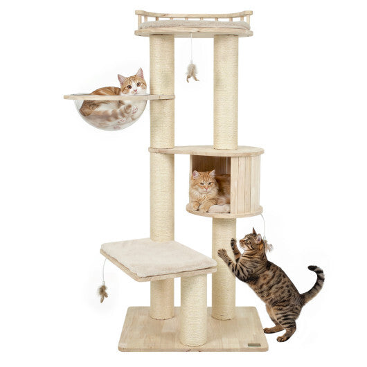 Cat Tree for Indoor Kittens  with Top Perch Condo Space and 3 Hanging Feather Toys-Gray LuxuryLifeWay Online Store