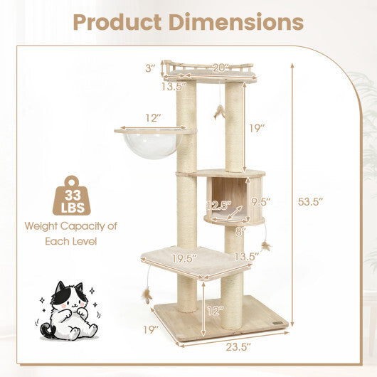 Cat Tree for Indoor Kittens  with Top Perch Condo Space and 3 Hanging Feather Toys-Gray LuxuryLifeWay Online Store