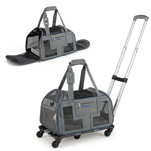 Rolling Pet Carrier with Wheels & Telescopic Handle and Mesh Windows for Pets-Blue LuxuryLifeWay Online Store