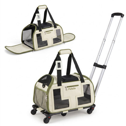 Rolling Pet Carrier with Wheels & Telescopic Handle and Mesh Windows for Pets-Blue LuxuryLifeWay Online Store