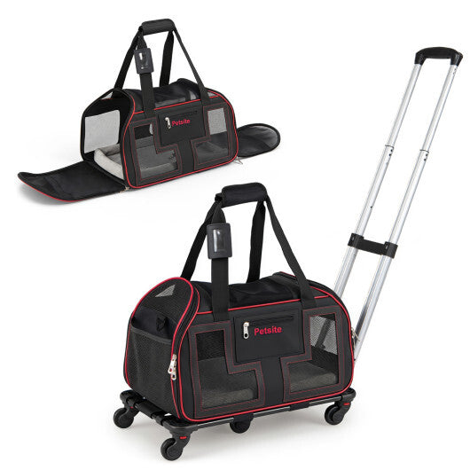 Rolling Pet Carrier with Wheels & Telescopic Handle and Mesh Windows for Pets-Blue LuxuryLifeWay Online Store