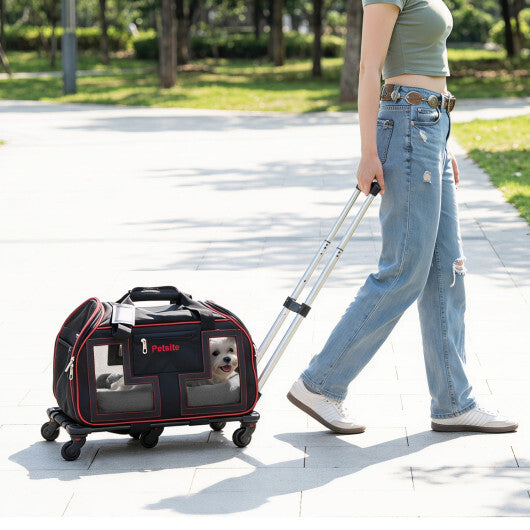 Rolling Pet Carrier with Wheels & Telescopic Handle and Mesh Windows for Pets-Blue LuxuryLifeWay Online Store