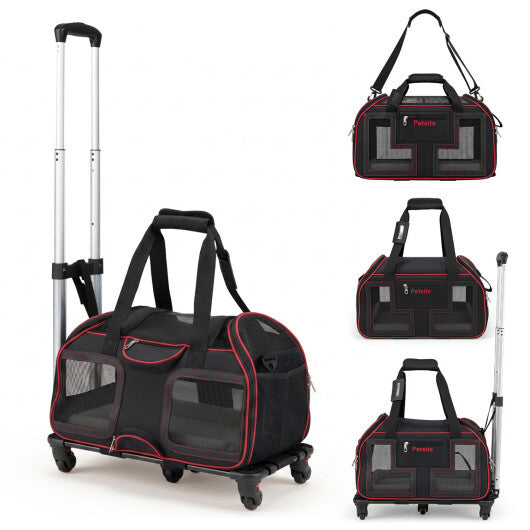 Rolling Pet Carrier with Wheels & Telescopic Handle and Mesh Windows for Pets-Blue LuxuryLifeWay Online Store