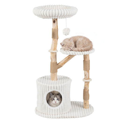 Solid Wood Cat Tree 41 Inch with Real Branches & Scratching Posts and Cozy Bed-Beige LuxuryLifeWay Online Store