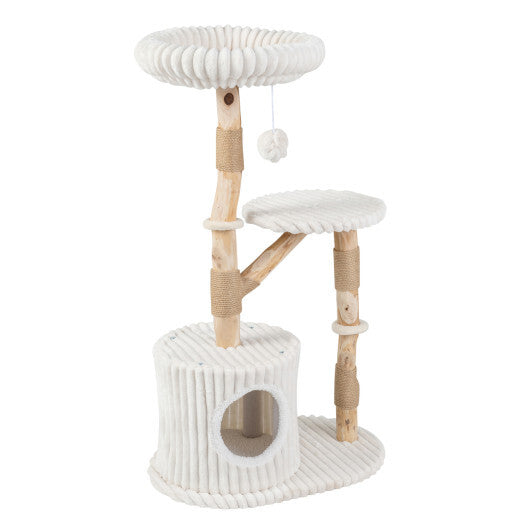 Solid Wood Cat Tree 41 Inch with Real Branches & Scratching Posts and Cozy Bed-Beige LuxuryLifeWay Online Store