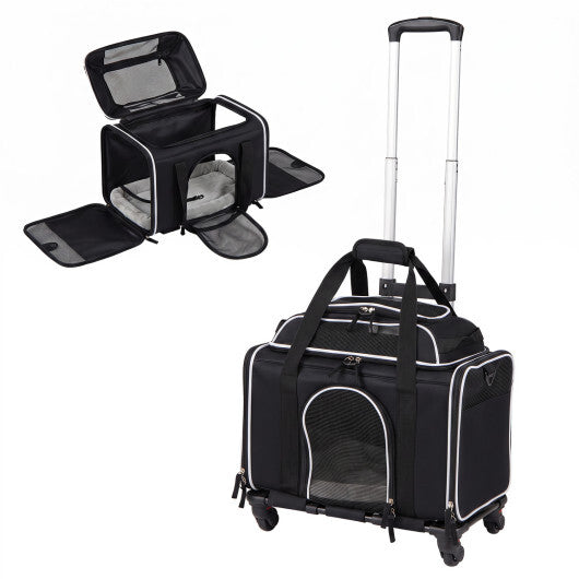 Foldable Pet Carrier with Wheels Airline Approved Rolling Cat and Dog Carrier-Black LuxuryLifeWay Online Store