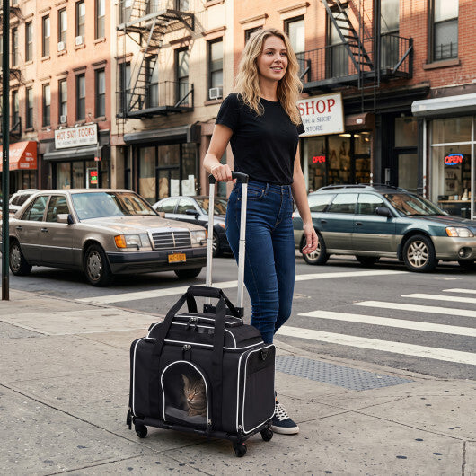Foldable Pet Carrier with Wheels Airline Approved Rolling Cat and Dog Carrier-Black LuxuryLifeWay Online Store