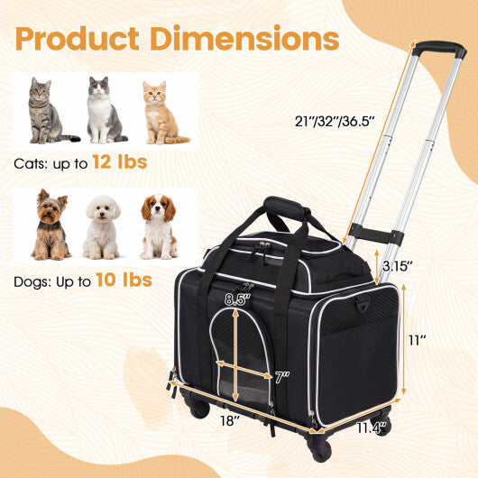 Foldable Pet Carrier with Wheels Airline Approved Rolling Cat and Dog Carrier-Black LuxuryLifeWay Online Store