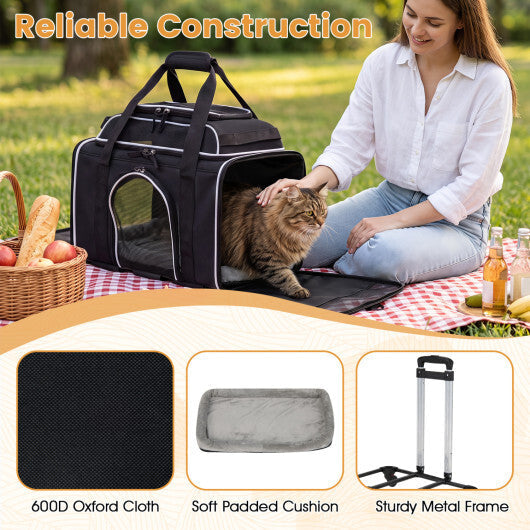Foldable Pet Carrier with Wheels Airline Approved Rolling Cat and Dog Carrier-Black LuxuryLifeWay Online Store