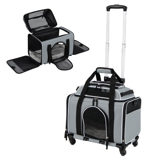 Foldable Pet Carrier with Wheels Airline Approved Rolling Cat and Dog Carrier-Black LuxuryLifeWay Online Store