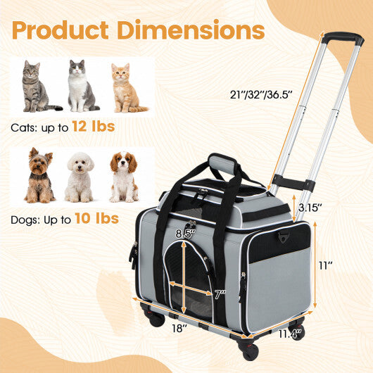 Foldable Pet Carrier with Wheels Airline Approved Rolling Cat and Dog Carrier-Black LuxuryLifeWay Online Store