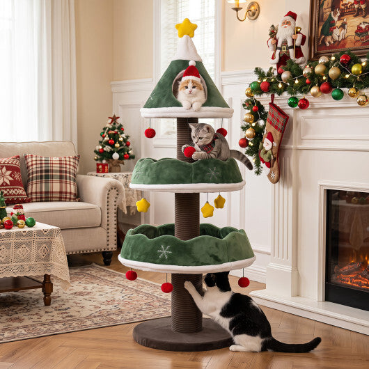 56.5 Inch Multi-Level Cat Tower with Fully-wrapped Scratching Posts-Green LuxuryLifeWay Online Store