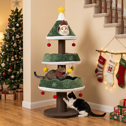 56.5 Inch Multi-Level Cat Tower with Fully-wrapped Scratching Posts-Green LuxuryLifeWay Online Store