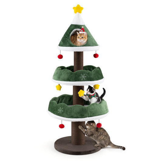 56.5 Inch Multi-Level Cat Tower with Fully-wrapped Scratching Posts-Green LuxuryLifeWay Online Store