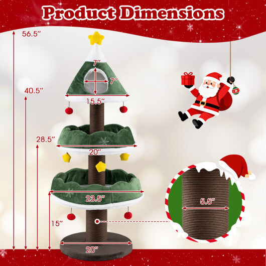 56.5 Inch Multi-Level Cat Tower with Fully-wrapped Scratching Posts-Green LuxuryLifeWay Online Store