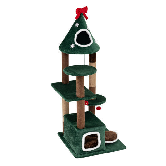 54"Christmas Cat Tree with 2 Condos and Removable Cushion-Green LuxuryLifeWay Online Store