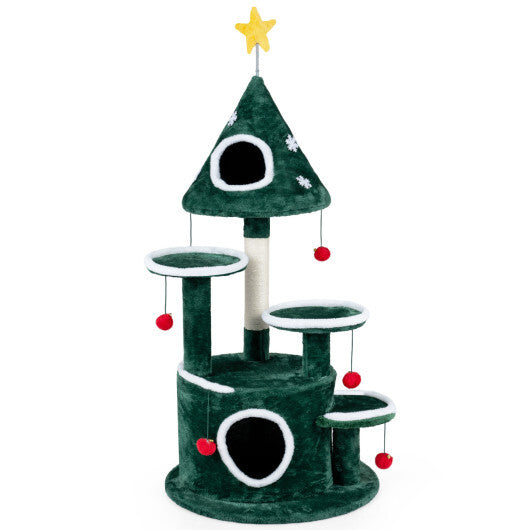 50" Christmas Cat Tree with 2 Condos and Sisal Scratching Post-Green LuxuryLifeWay Online Store