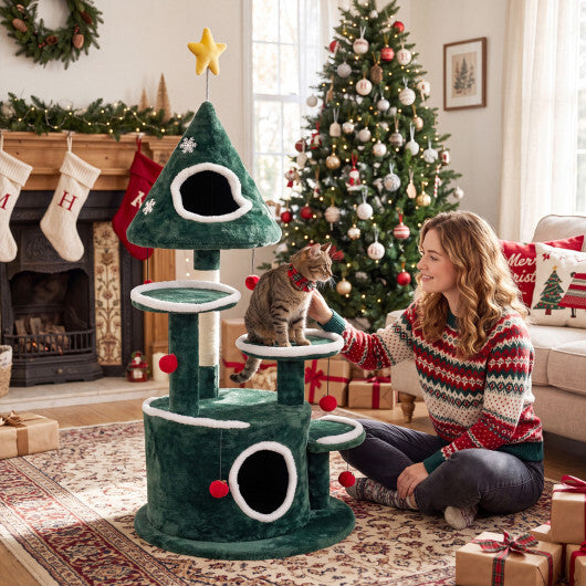 50" Christmas Cat Tree with 2 Condos and Sisal Scratching Post-Green LuxuryLifeWay Online Store