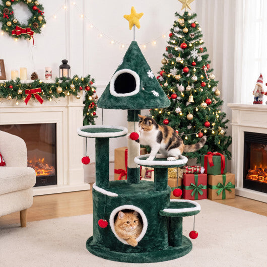 50" Christmas Cat Tree with 2 Condos and Sisal Scratching Post-Green LuxuryLifeWay Online Store