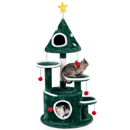 50" Christmas Cat Tree with 2 Condos and Sisal Scratching Post-Green LuxuryLifeWay Online Store