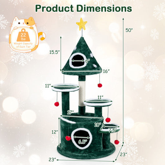 50" Christmas Cat Tree with 2 Condos and Sisal Scratching Post-Green LuxuryLifeWay Online Store