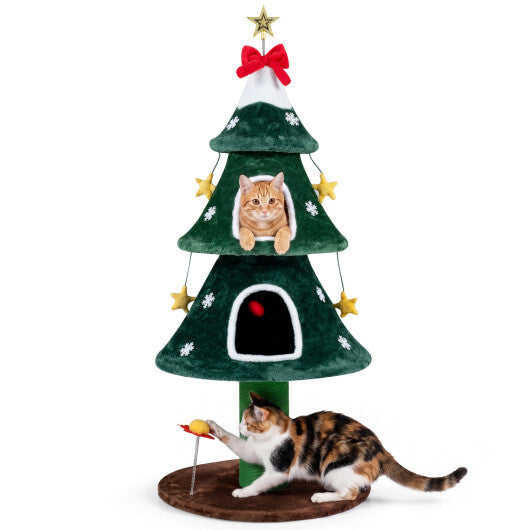 54 Inch Christmas Cat Tree with 2 Private Condos for Indoor Cats-Green LuxuryLifeWay Online Store