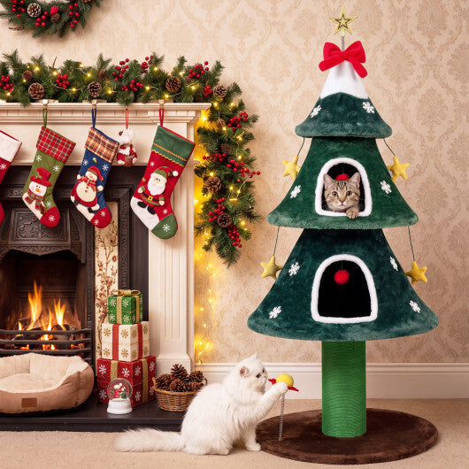 54 Inch Christmas Cat Tree with 2 Private Condos for Indoor Cats-Green LuxuryLifeWay Online Store