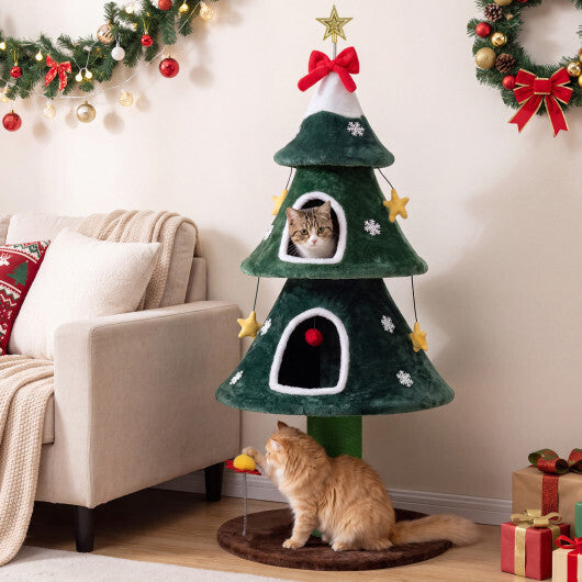 54 Inch Christmas Cat Tree with 2 Private Condos for Indoor Cats-Green LuxuryLifeWay Online Store