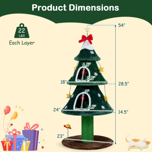 54 Inch Christmas Cat Tree with 2 Private Condos for Indoor Cats-Green LuxuryLifeWay Online Store