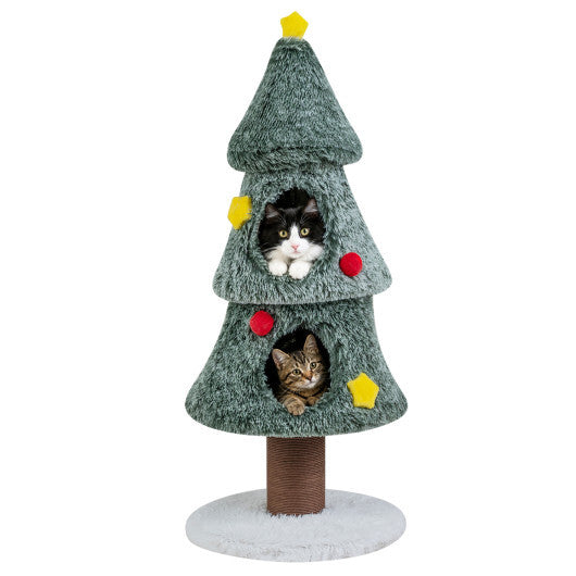 Christmas Cat Tree with 2 Condos Scratching Post and Decorative Stars-Green LuxuryLifeWay Online Store