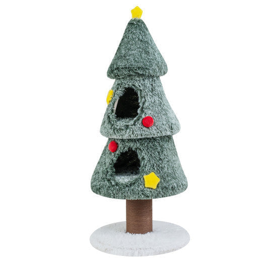 Christmas Cat Tree with 2 Condos Scratching Post and Decorative Stars-Green LuxuryLifeWay Online Store