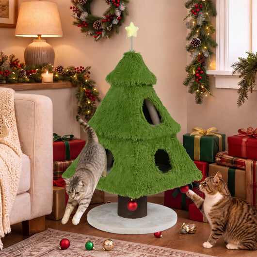 Christmas Cat Tree with Scratching Post and Dangling Balls for Indoor Cats-Green LuxuryLifeWay Online Store
