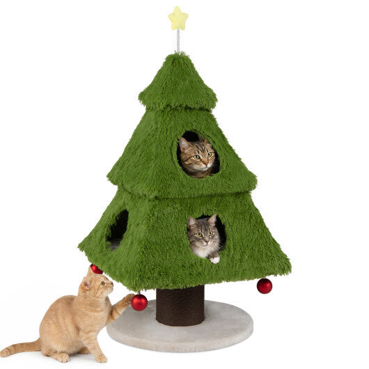 Christmas Cat Tree with Scratching Post and Dangling Balls for Indoor Cats-Green LuxuryLifeWay Online Store