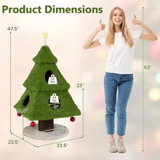 Christmas Cat Tree with Scratching Post and Dangling Balls for Indoor Cats-Green LuxuryLifeWay Online Store