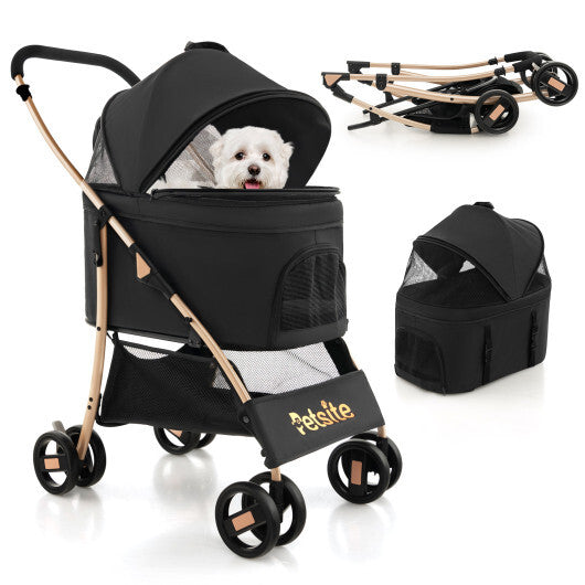3-In-1 Pet Stroller with Removable Car Seat Carrier-Black LuxuryLifeWay Online Store