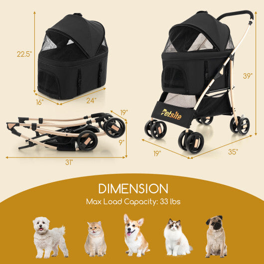 3-In-1 Pet Stroller with Removable Car Seat Carrier-Black LuxuryLifeWay Online Store