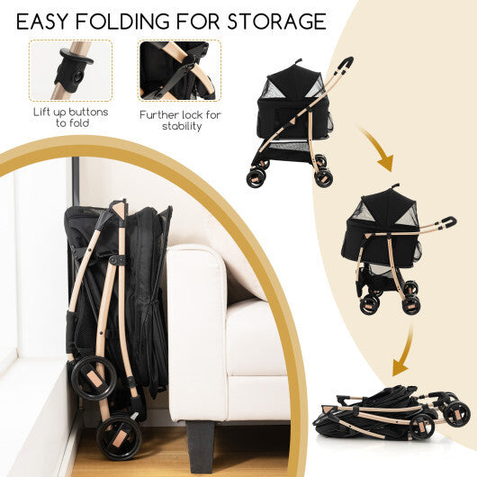 3-In-1 Pet Stroller with Removable Car Seat Carrier-Black LuxuryLifeWay Online Store