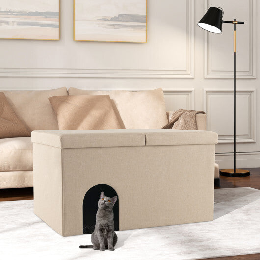 3-in-1 Cat Litter Box Enclosure with Removable & Movable Divider for Pets-Beige LuxuryLifeWay Online Store