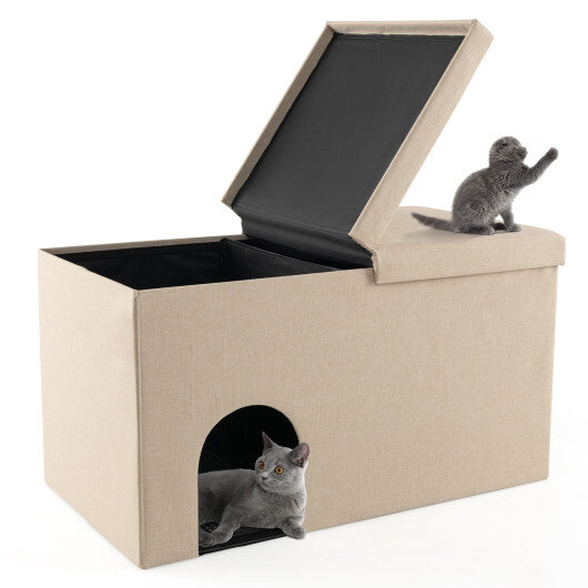 3-in-1 Cat Litter Box Enclosure with Removable & Movable Divider for Pets-Beige LuxuryLifeWay Online Store